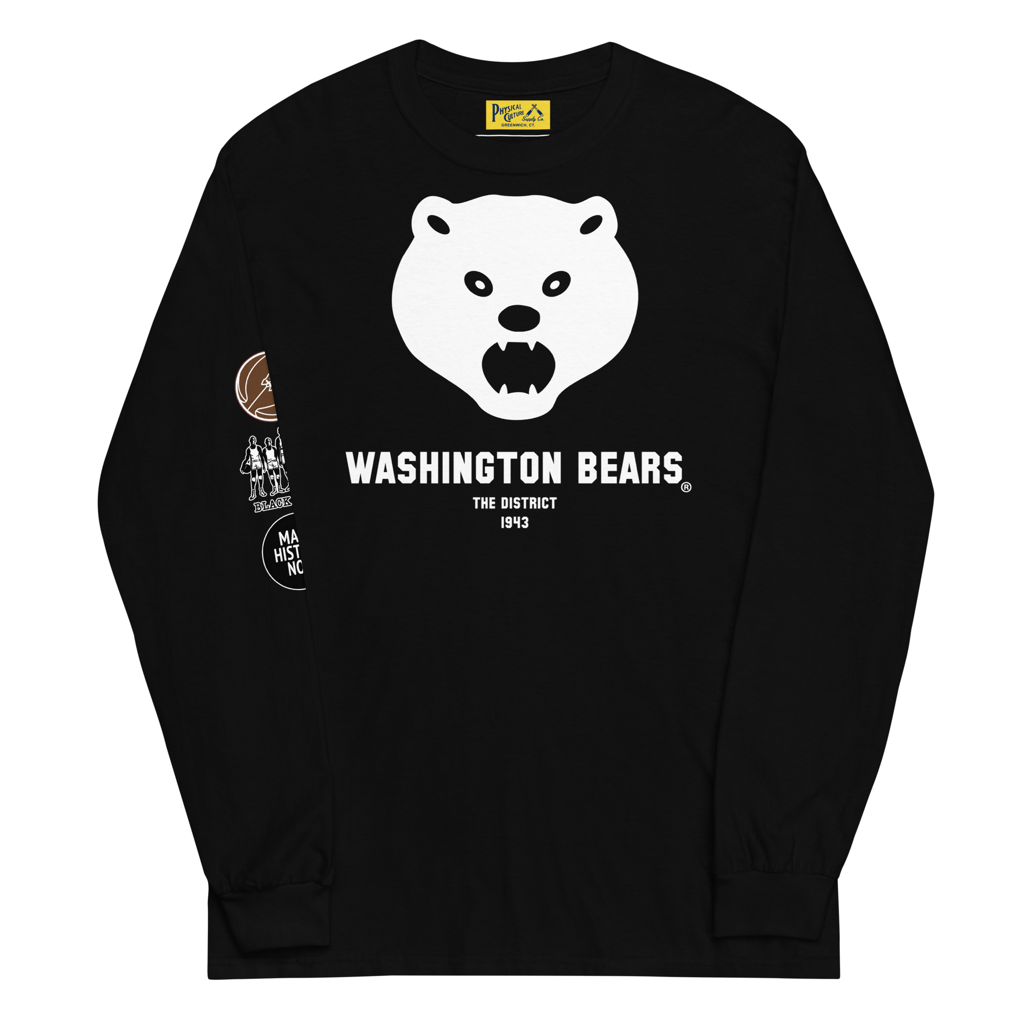 Physical Culture Supply Co. Washington Bears Long Sleeve Tee Black L